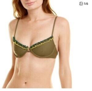 Something Navy Daffodil Ruffle Bikini Top Olive Green Underwire Size M Happy Fun